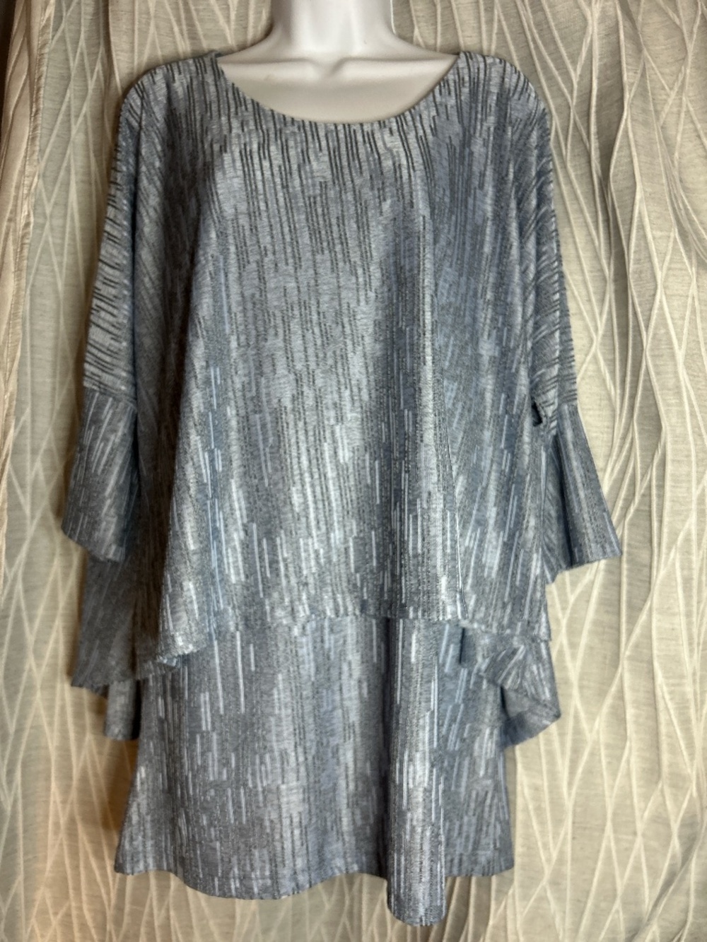 Mely New York Metallic Silver Grey Blue Batwing Cape layered Tunic Top